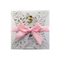 Pink Ribbon Bow Invitation Card Laser Cut Wedding Invitation Card Customization